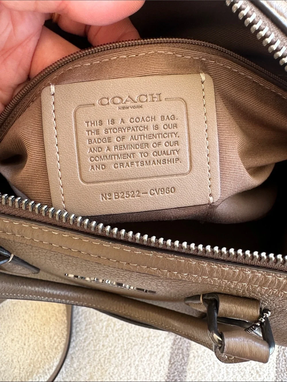 Coach Taupe Leather Messenger Satchel with Adjustable Strap